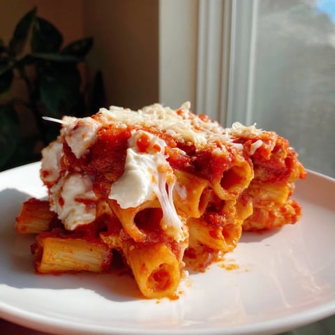 Slow Cooker Baked Ziti, a bubbling, cheesy casserole with tender pasta and rich tomato sauce.