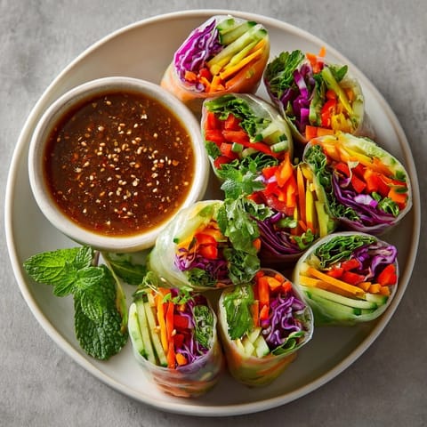 Close-up of delicious and healthy Thai Sweet Chili Veggie Spring Rolls, perfect bite-sized appetizers.