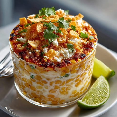 Vibrant Crunchy Elote Street Corn Cups, featuring charred creamy corn, zesty lime, and a sprinkle of cotija cheese.
