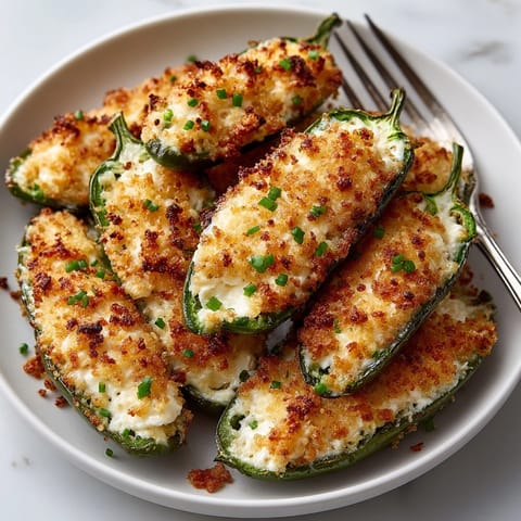 Baked Stuffed Cheese Jalapeño Poppers with creamy, cheesy filling oozing from spicy pepper halves.