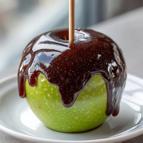 Homemade Halloween Poison Apple Black Caramel Apples, glistening with a spooky, sweetly sinful hardened shell.
