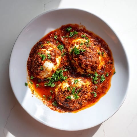 Fragrant Savoury Baked Eggs in Tomato Sauce, served with crusty bread, a colorful Middle Eastern brunch.