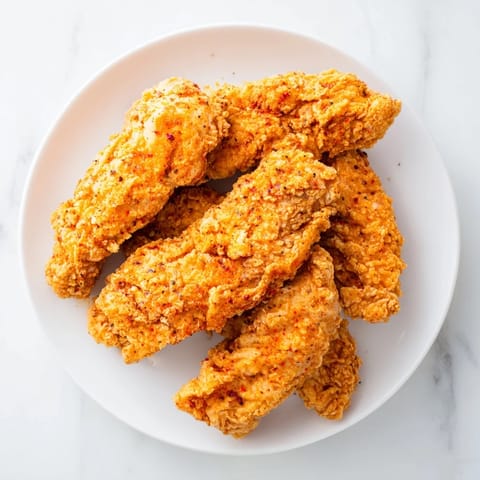 Juicy buttermilk fried chicken tenders, with a flavorful, seasoned flour coating, looking delicious.