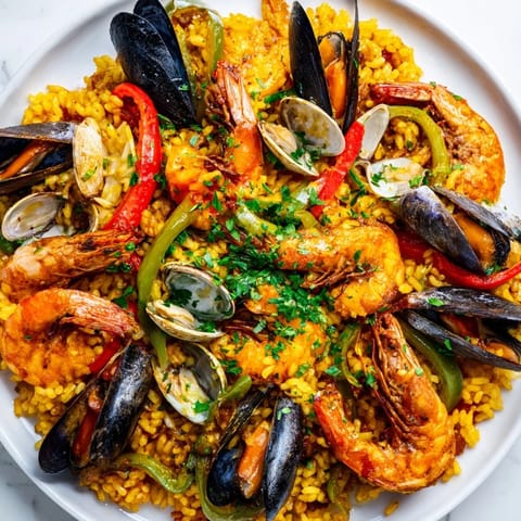 Spanish Seafood Paella Dish