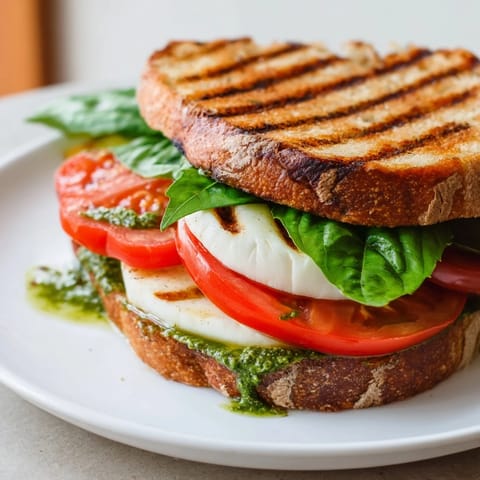 A close-up of a paninis, showcasing the perfectly grilled bread and delicious fillings on your plate.