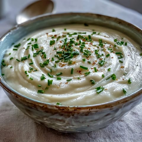 Elegant French celery root bisque, smooth and rich, ready to serve piping hot.