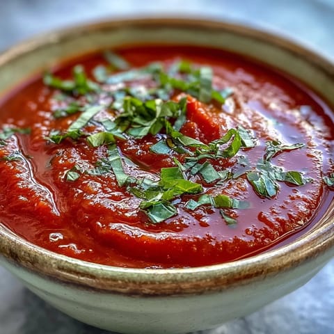 Velvety tomato and basil soup garnished with fresh basil, perfect for dipping bread.