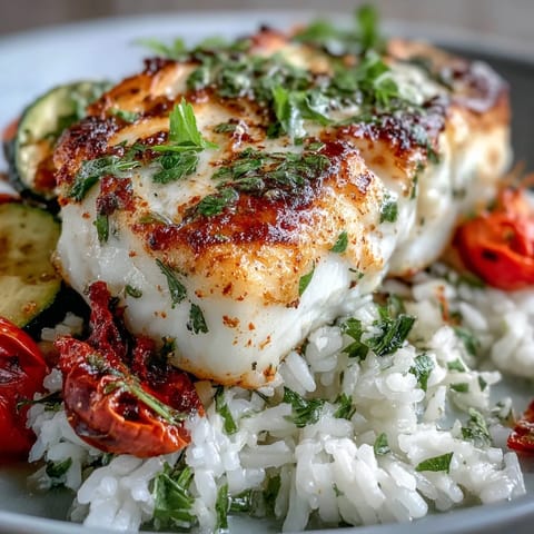 A bright drizzle of zesty lemon sauce and fresh parsley finishes this vibrant, healthy Pan-Seared Fish Bowl dinner for four.