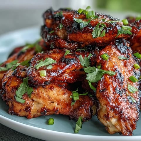 Golden Guava BBQ Glazed Chicken Wings are arranged on a wire rack, glistening with a sweet and smoky glaze and fresh cilantro garnish.