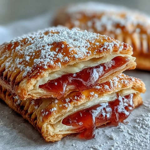 Golden-brown homemade Guava Cheese Pop Tarts rest on a cooling rack, their pink glaze dripping slightly and revealing a creamy filling.