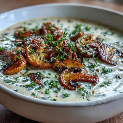 Warm and inviting wild mushroom bisque, featuring a medley of cremini and shiitake, brightened with sherry and a touch of garlic.  