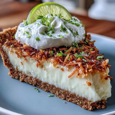 Bright coconut lime tart, showcasing tropical flavors in a buttery graham cracker base.
