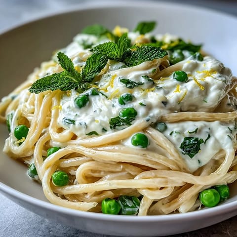 Creamy Lemon Ricotta Pasta with vibrant peas and fresh mint, a perfect light meal.