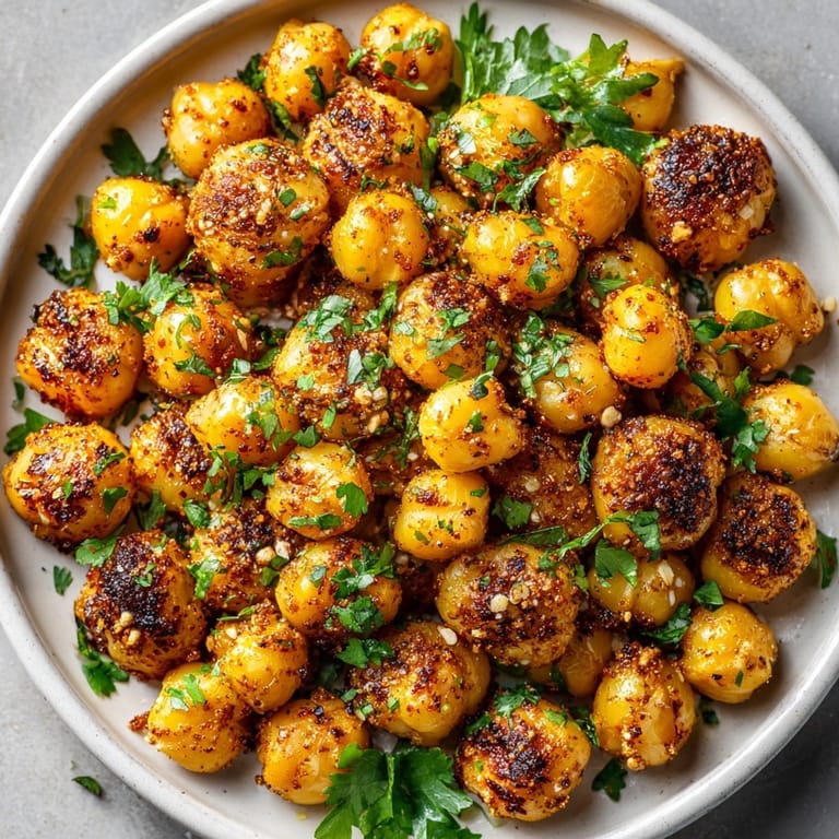 Deliciously crunchy Air Fryer Tandoori Chickpeas: a simple, vegan snack with vibrant Indian-inspired spices and seasonings.