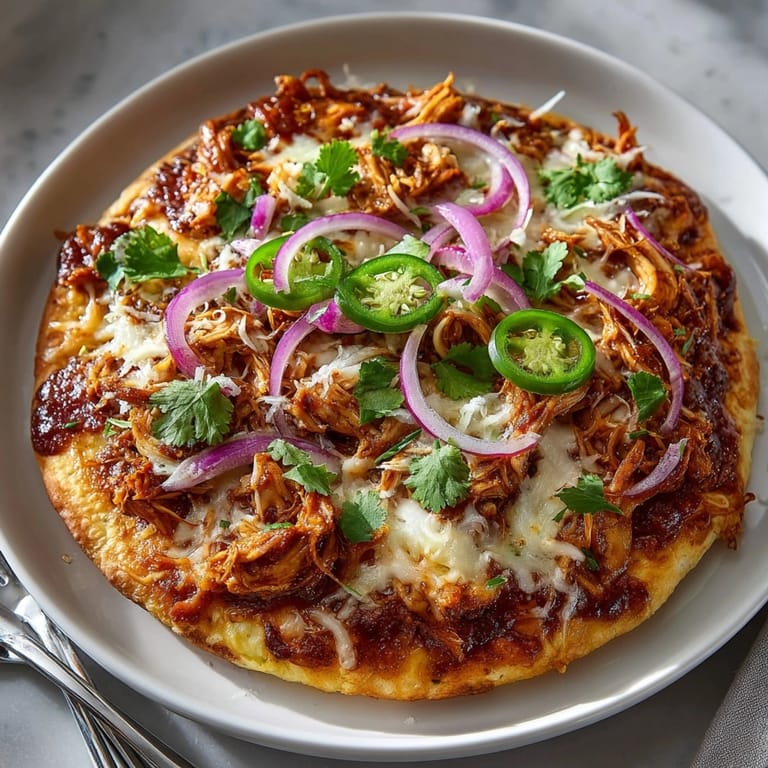 Golden melted cheese blankets a flavorful BBQ chicken pizza flatbread, perfect for dinner.