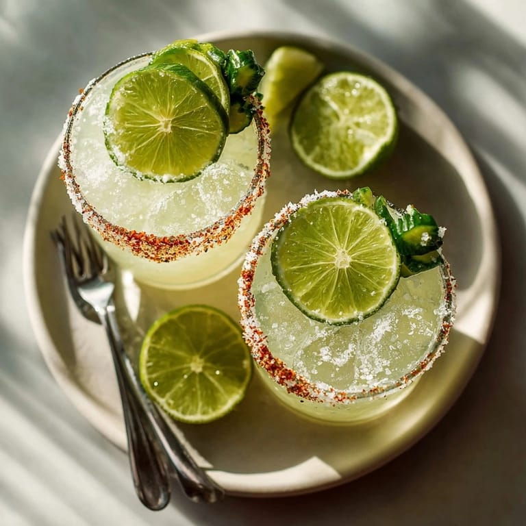 The zesty, flavorful Pickle Margarita Mocktails in glasses ready for a summer day, delicious visuals.