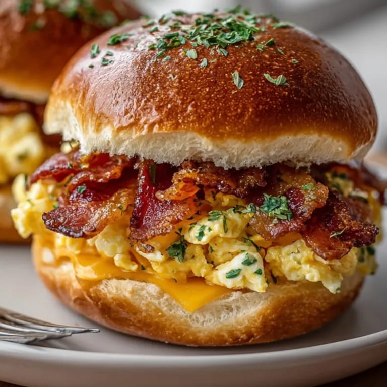 Freshly baked Crack Breakfast Sliders featuring cheesy scrambled eggs and crispy bacon, ready to enjoy