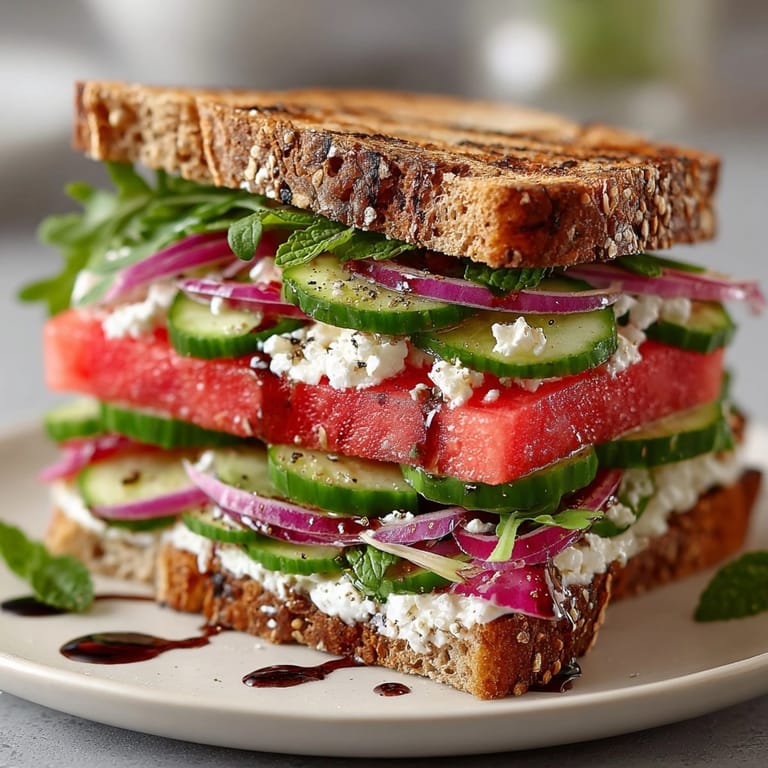 Layered Watermelon Feta Sandwich recipe: Imagine sweet, salty, and refreshing flavors in every satisfying bite.