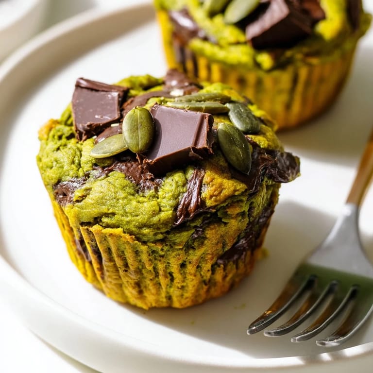 Healthy vegan matcha pumpkin muffins with warm spices, ideal for brunch or dessert.