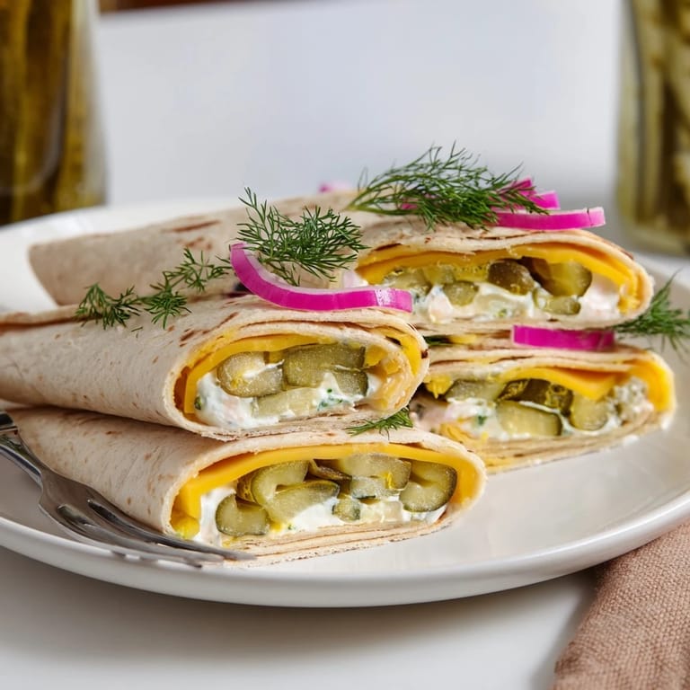 Deliciously tangy Pickle-in-a-Blanket rolls sliced for easy sharing at picnics.  