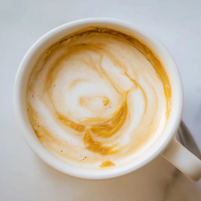 Savory-sweet Onion Latte served in a warm mug with a golden hue.  