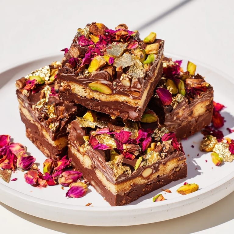Elegant dessert featuring rich chocolate, crunchy layers, and aromatic cardamom accents.  