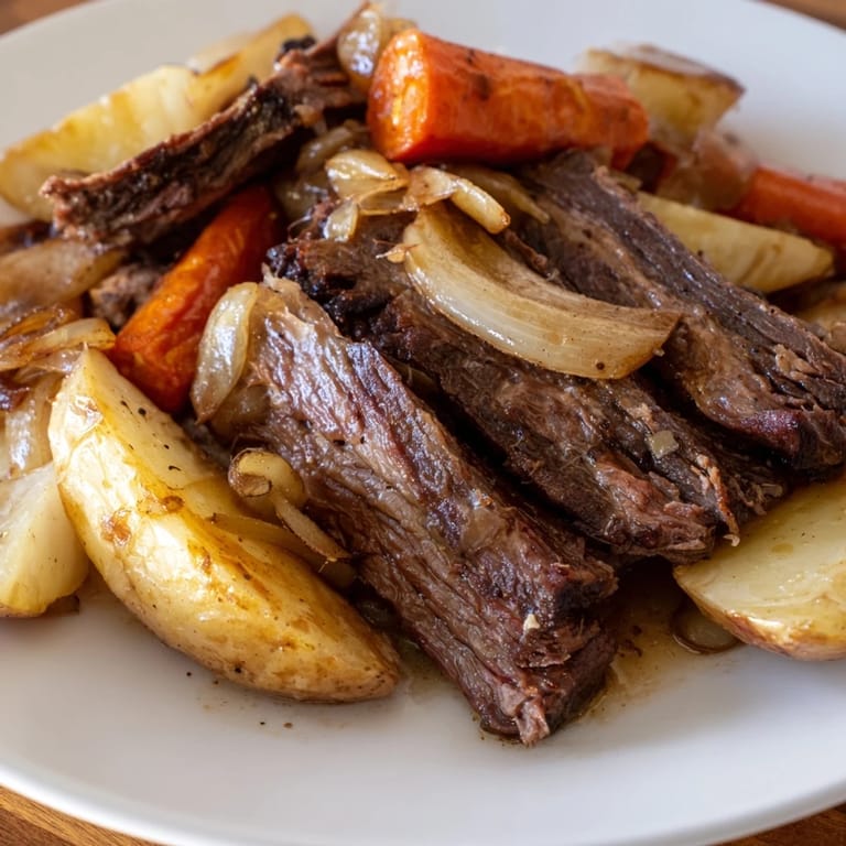 Savor the aroma: This hearty Sunday Pot Roast features flavorful veggies and fork-tender beef.
