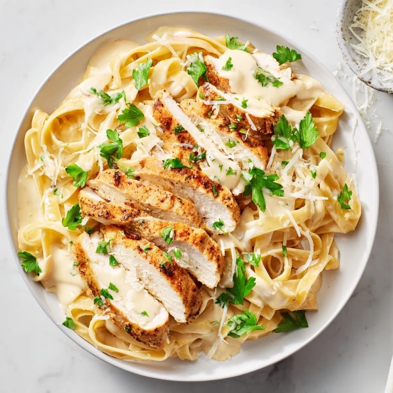 Tender Cajun-spiced chicken atop rich Alfredo with fettuccine, a spicy and delicious Spicy Cajun Chicken Alfredo.