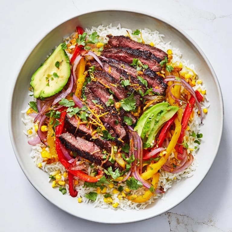 A visually appealing BBQ Steak Fajita Bowl overflowing with juicy steak, fresh toppings, and zesty flavors, waiting.