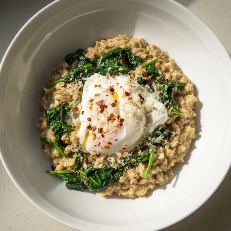 Enjoy a steaming bowl of healthy and delicious Savoury Oatmeal with fresh toppings readily available.