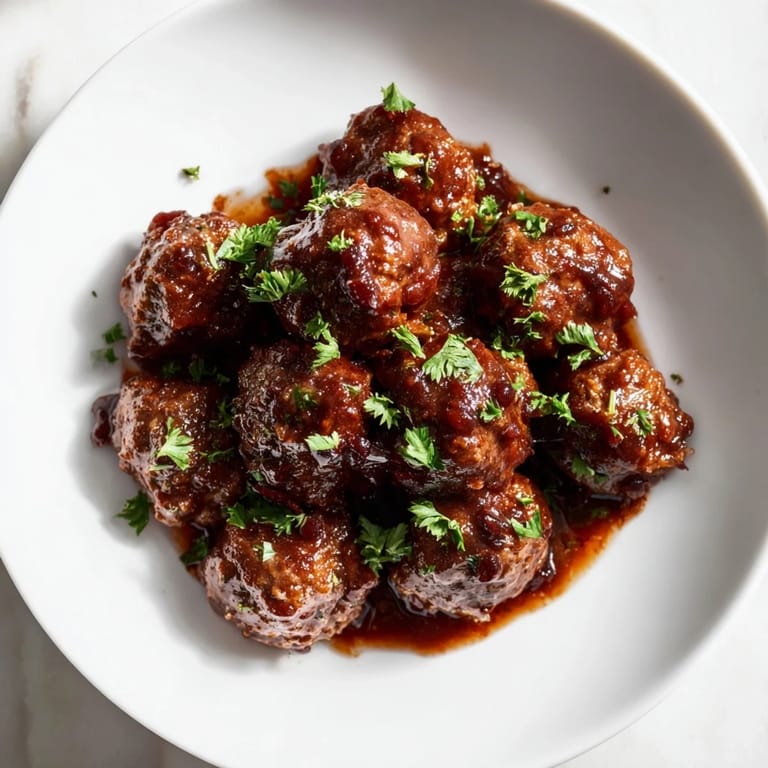 Tender, juicy slow cooker cherry BBQ meatballs, perfect as a party appetizer, ready to eat, flavorful and easy.