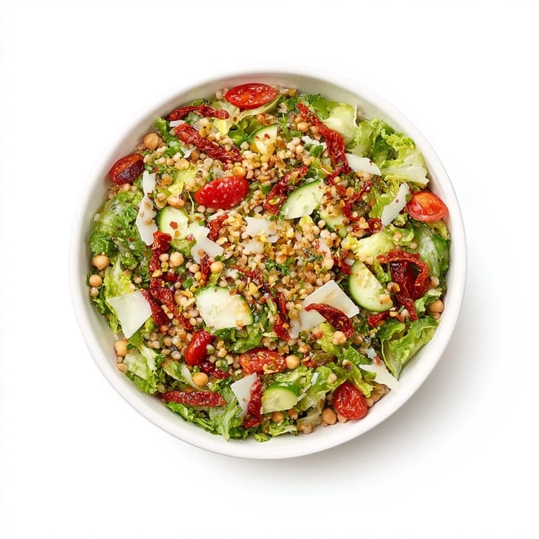 This refreshing La Scala Chopped Chickpea Salad features creamy chickpeas and tangy Italian dressing atop greens.