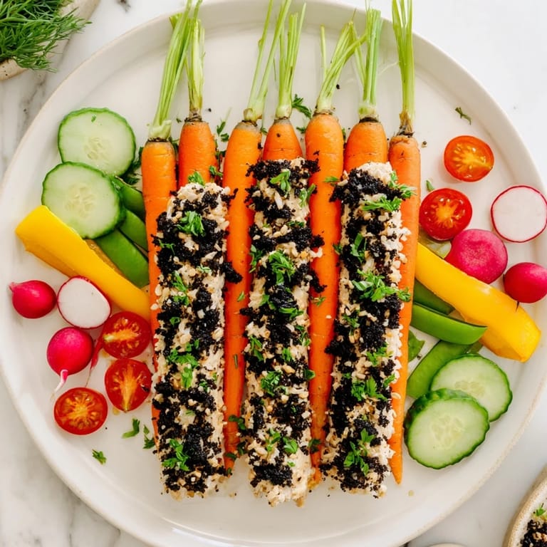 A garden-fresh Carrot Patch Veggie Board, with carrot "tops" and a "soil" dip, perfect for parties.
