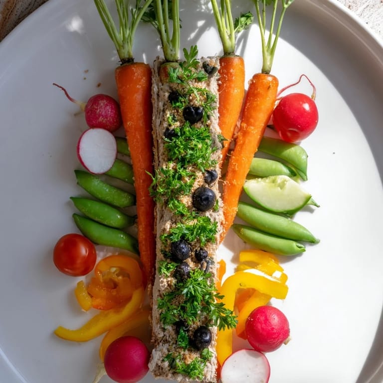 Colorful assortment of fresh vegetables creates a whimsical Carrot Patch Veggie Board, ideal for spring snacking.