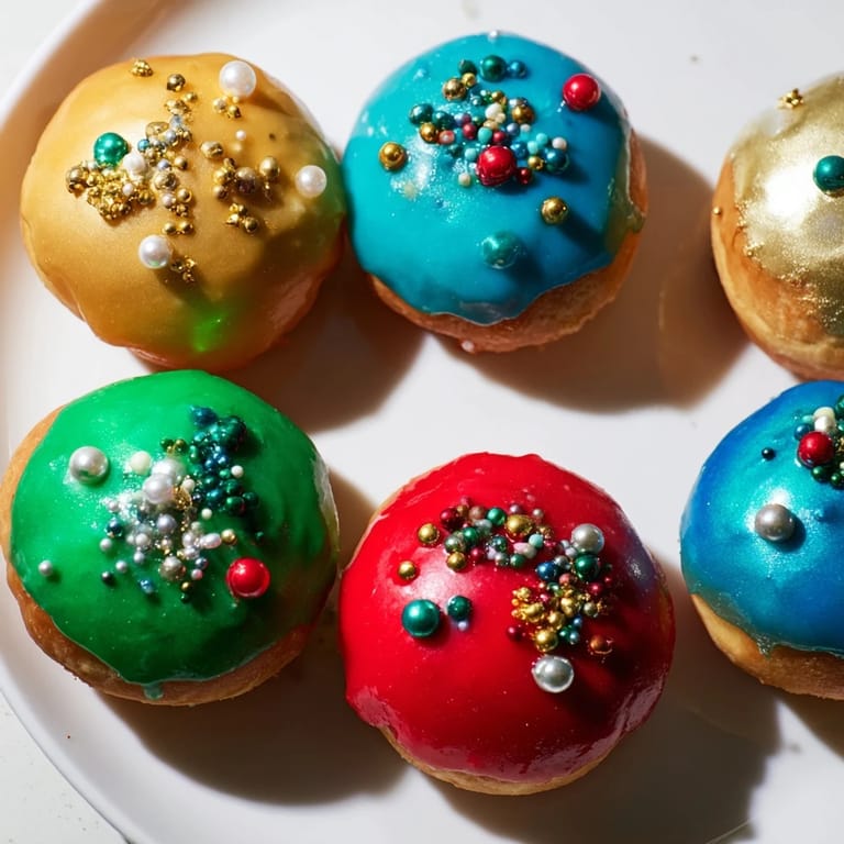 Freshly fried Christmas Ornament Beignets, beautiful and airy, perfect dessert with powdered sugar icing.