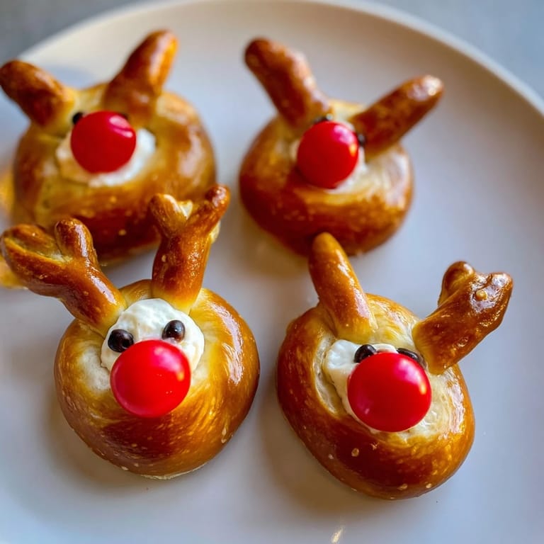 These baked Rudolphs Red Nose Pretzel Bites featuring cheese filling and pretzel antlers look delicious!