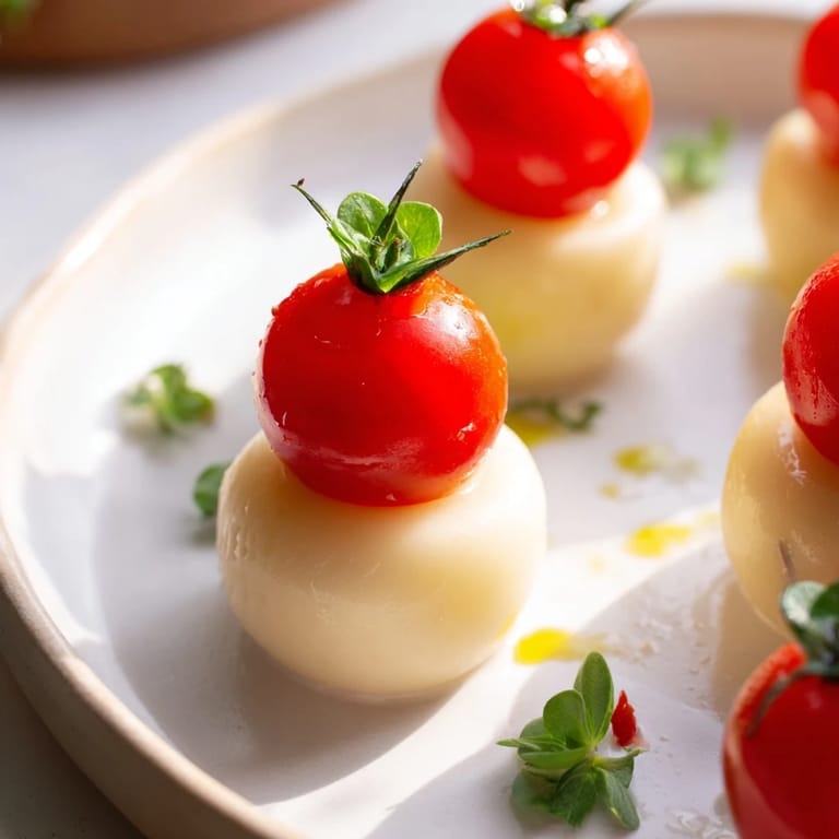 Festive Red and Green Caprese Skewer Tree appetizer, showcasing juicy tomatoes, mozzarella, and fresh basil arranged beautifully.