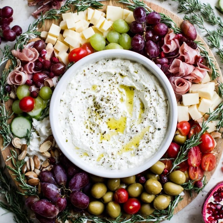 Delicious holiday-ready The Evergreen Wreath Board arrangement: fresh flavors mixed for serving at gatherings.