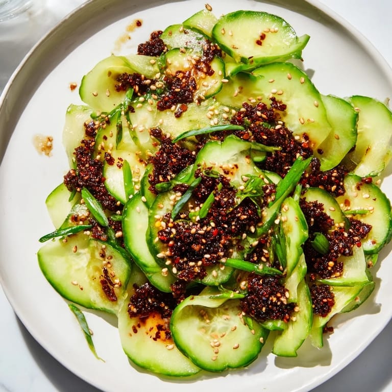 Freshly made Cucumber Shaker Salad with sesame seeds, a quick, vegan Asian-inspired side dish.