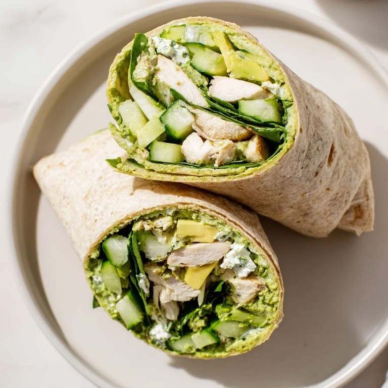 Healthy Green Goddess Wellness Wraps: Stuffed with chicken, avocado, and vegetables, ready to eat and enjoy.