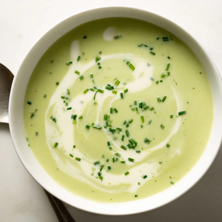 Creamy broccoli soup simmering in a pot, revealing a velvety texture with broccoli, carrots, and onions cooked in broth.