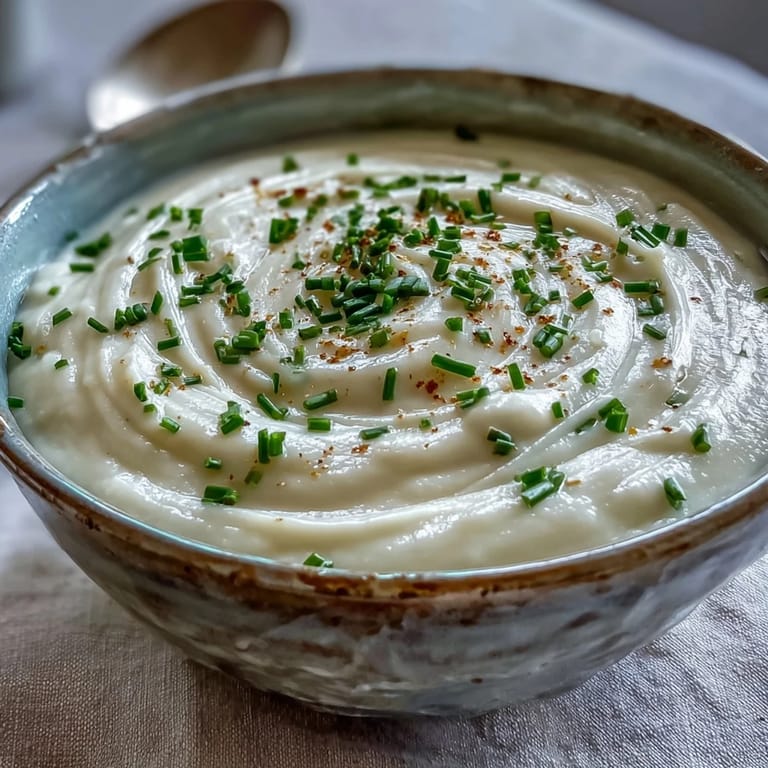 Elegant French celery root bisque, smooth and rich, ready to serve piping hot.