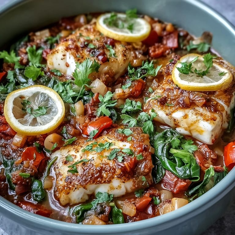 Freshly steamed Spiced Cod One Pot served in a rustic bowl with lemon wedges and cilantro garnish.