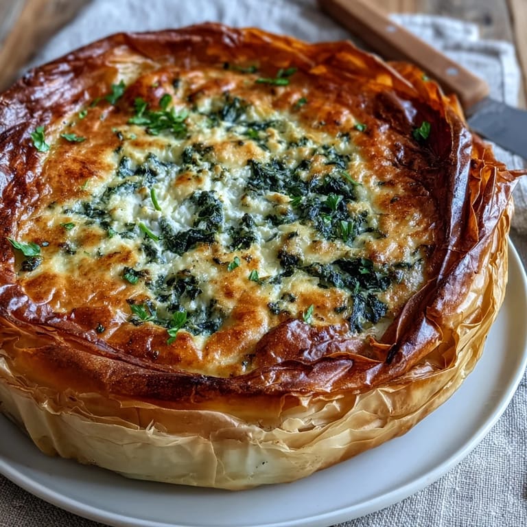 Warm Feta and Kale Börek tart plated beside a crisp green salad for a light lunch.