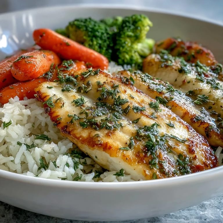 This healthy Baked Tilapia Bowl features tender fish, steamed broccoli, and carrots over rice for a family-friendly dinner.