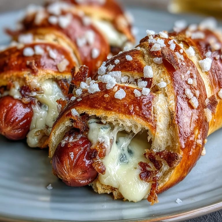 Homemade Soft Baked Cheesy Pretzel Dogs with a chewy pretzel crust and savory hot dogs, ideal for a game day snack.