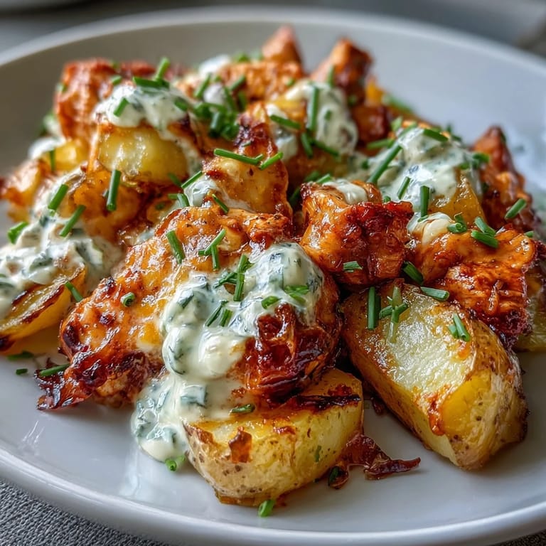 Juicy chicken breasts nestled among tender roasted baby potatoes in a rustic 9x13 baking dish.