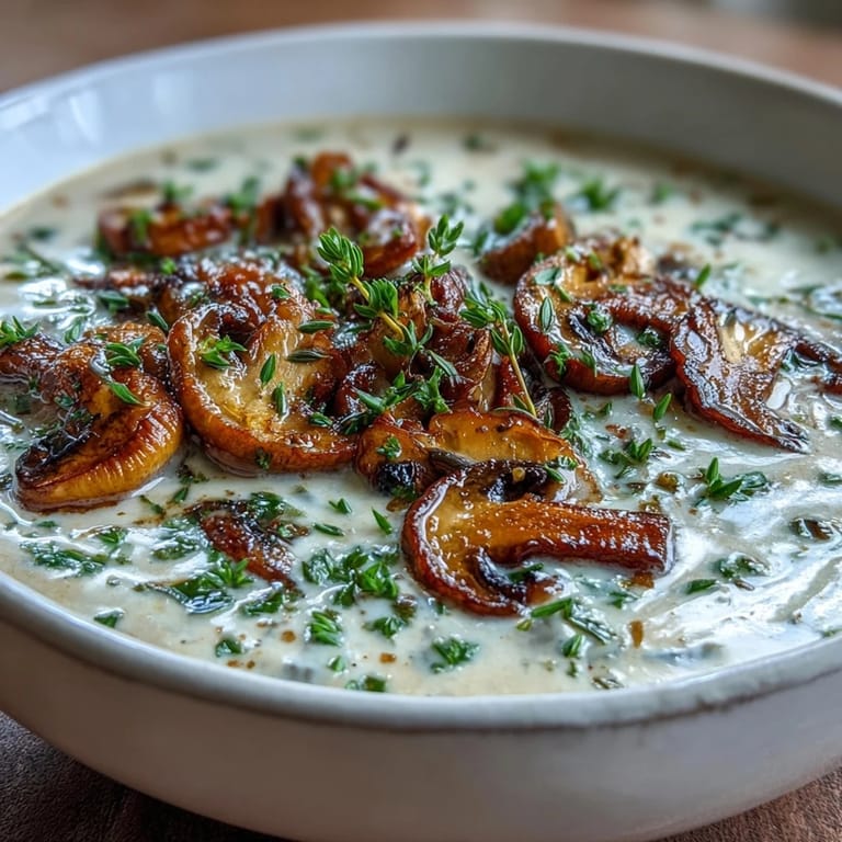 Warm and inviting wild mushroom bisque, featuring a medley of cremini and shiitake, brightened with sherry and a touch of garlic.  