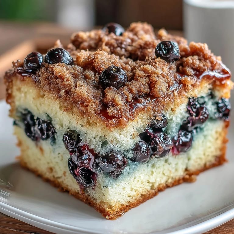 Bright lemon and blueberry sourdough coffee cake squares, baked to golden perfection and ready to serve.