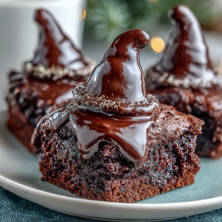 Rich, fudgy brownie bites crowned with chocolate-dipped marshmallow hats and green icing bands, a fun St. Patrick's Day treat.